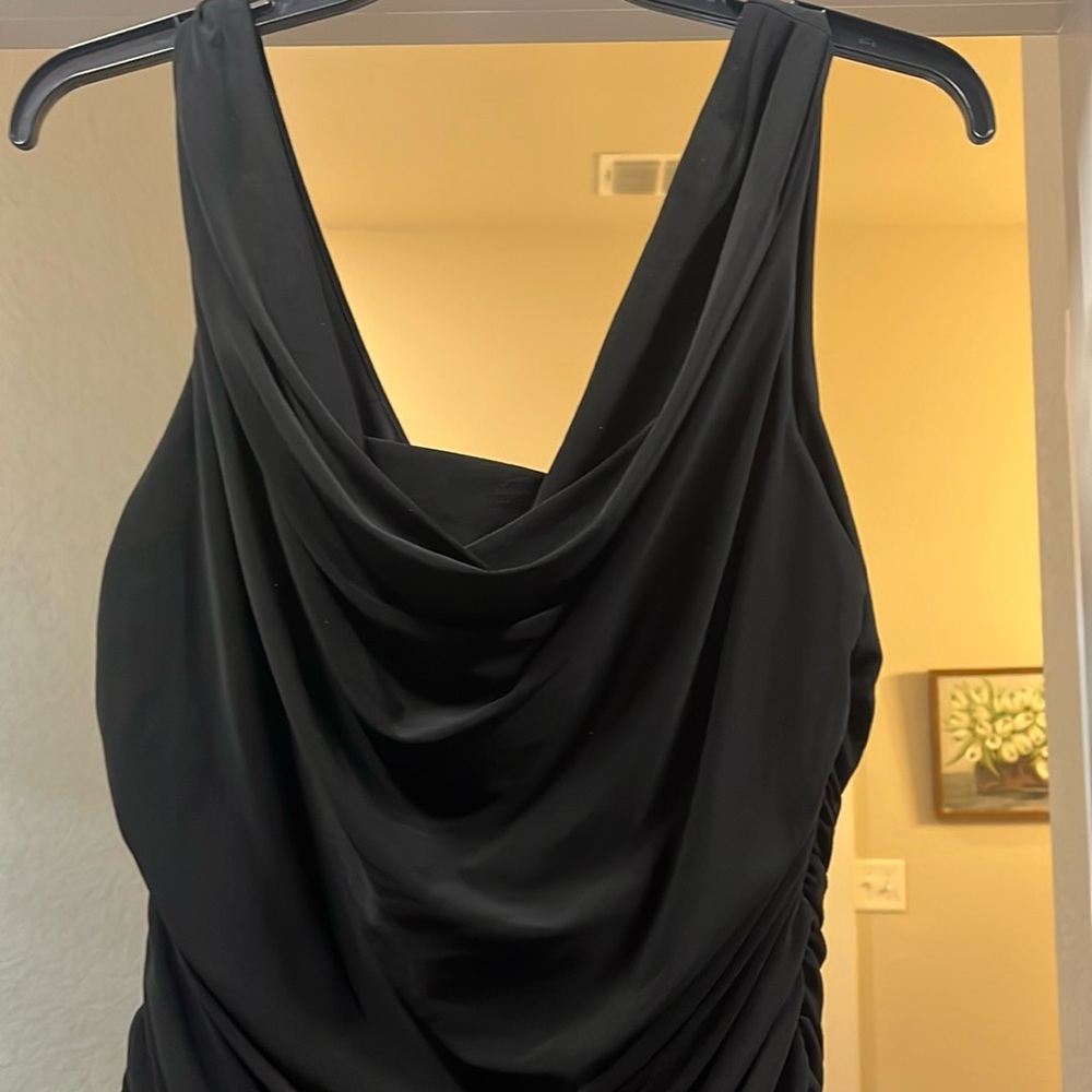 R&M Richards Black Ruched Sleeveless Draped Cowl-neck Wide Leg Pant Jumpsuit